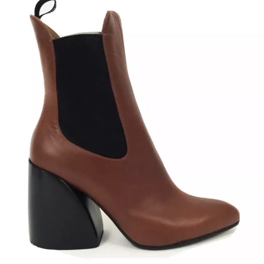 Chloé Wave in Sepia Brown Leather Chunky Heel Ankle Boots EU 38 US 8 NIB $960